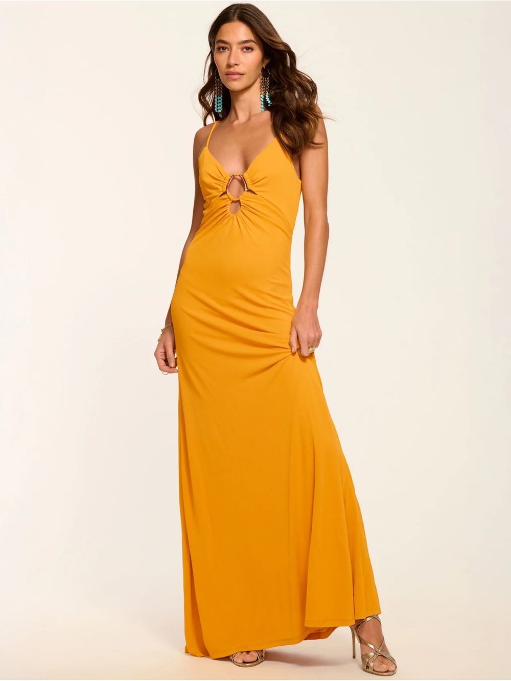 Ramy Brook Golden Yellow Ring-Front Maxi Dress